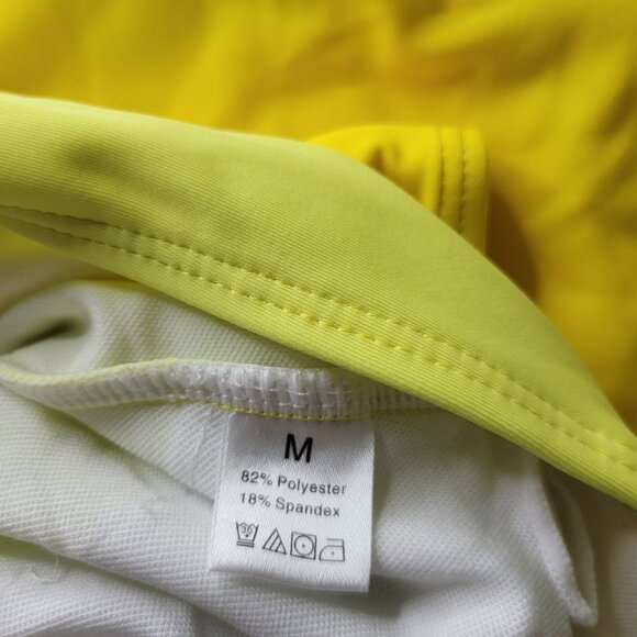 Yellow One Shoulder Swimsuit Block Colors Cutout Side Womens Medium Neon Bright - Picture 5 of 12